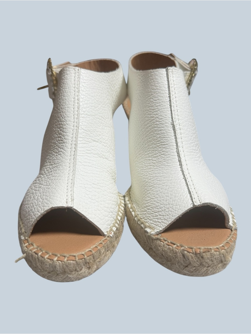 Maypol Made in Spain White Espadrille Wedge Sandals with Rhinestone Buckle - Picture 12 of 16